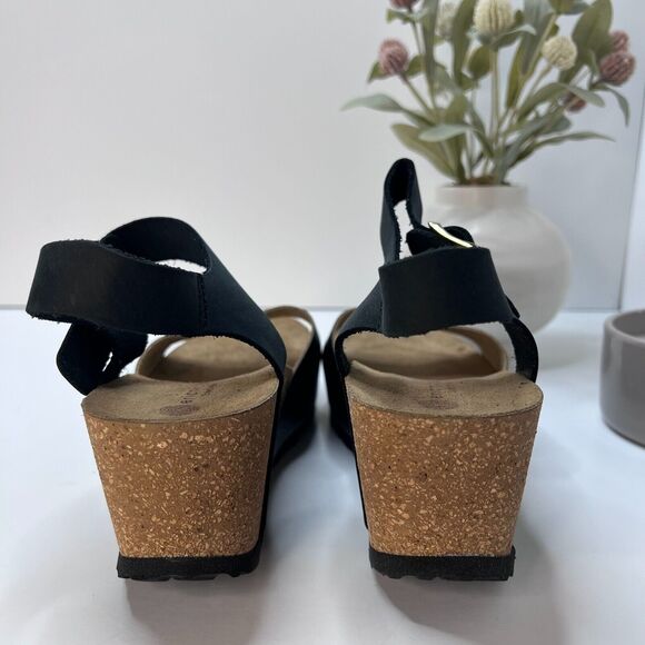 Eric Michael Rosalie Platform Wedge Cork Sandal Black/Pewter Women EU 40/9.5 NWB - Picture 2 of 11